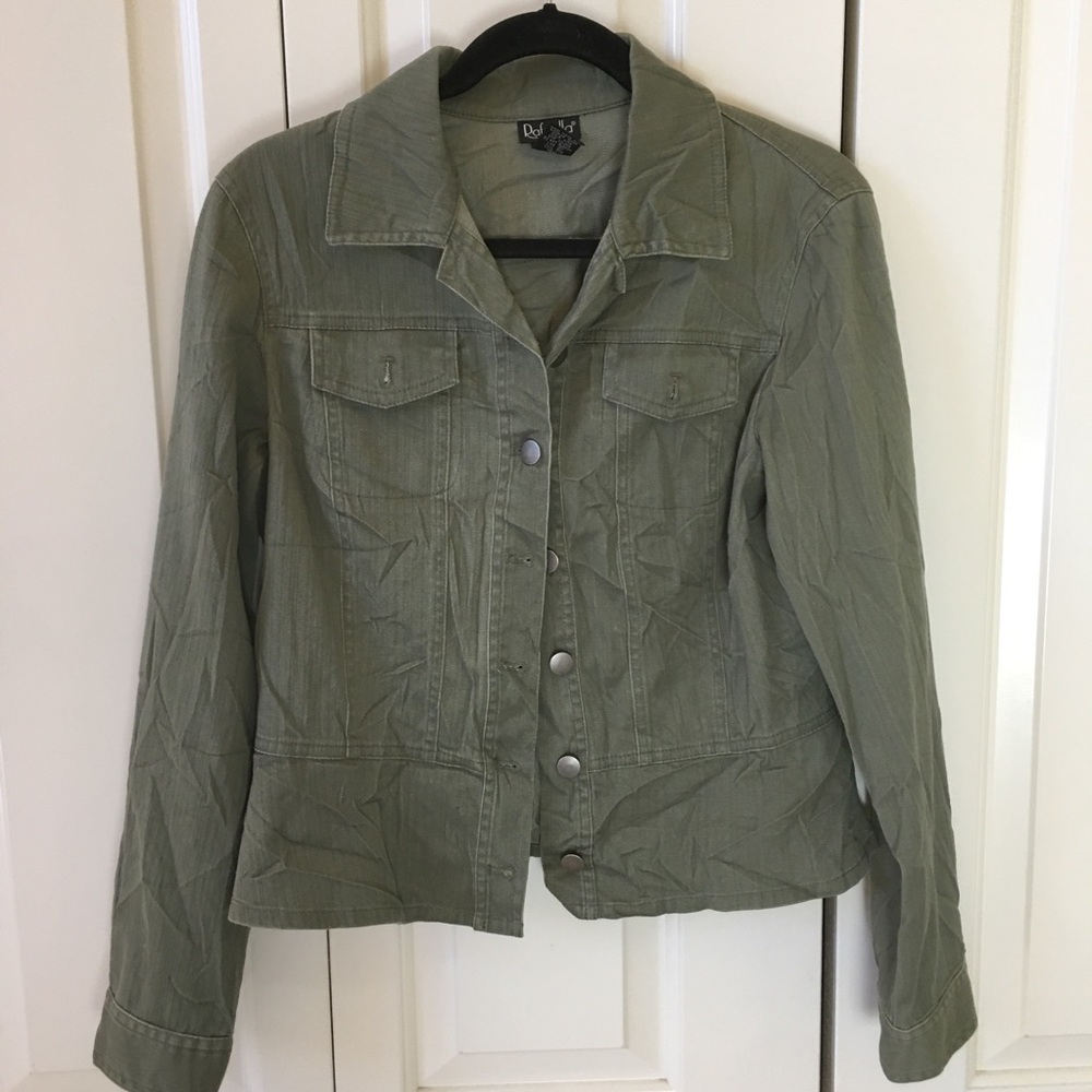Rafaella Army Green Crinkle Jacket Blazer Size 10